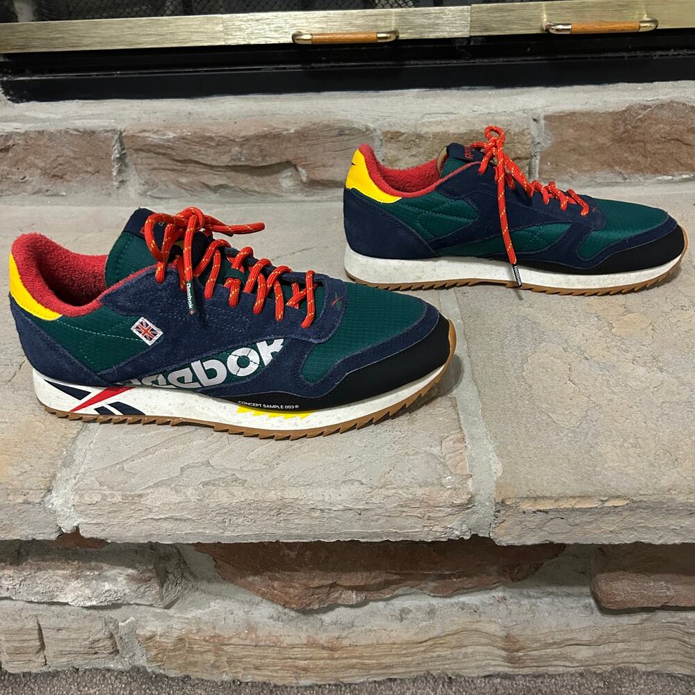 Reebok Classic Leather Ripple Altered sneakers Green Red Yellow Streetwear sz 9 - Picture 3 of 10